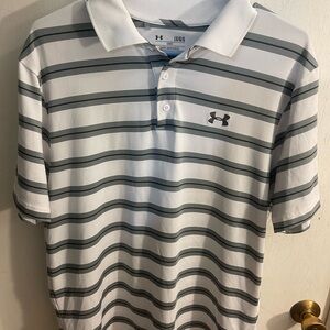 Under Armour Men's Large Short Sleeved Collared Golf Shirt! Gray Black And White